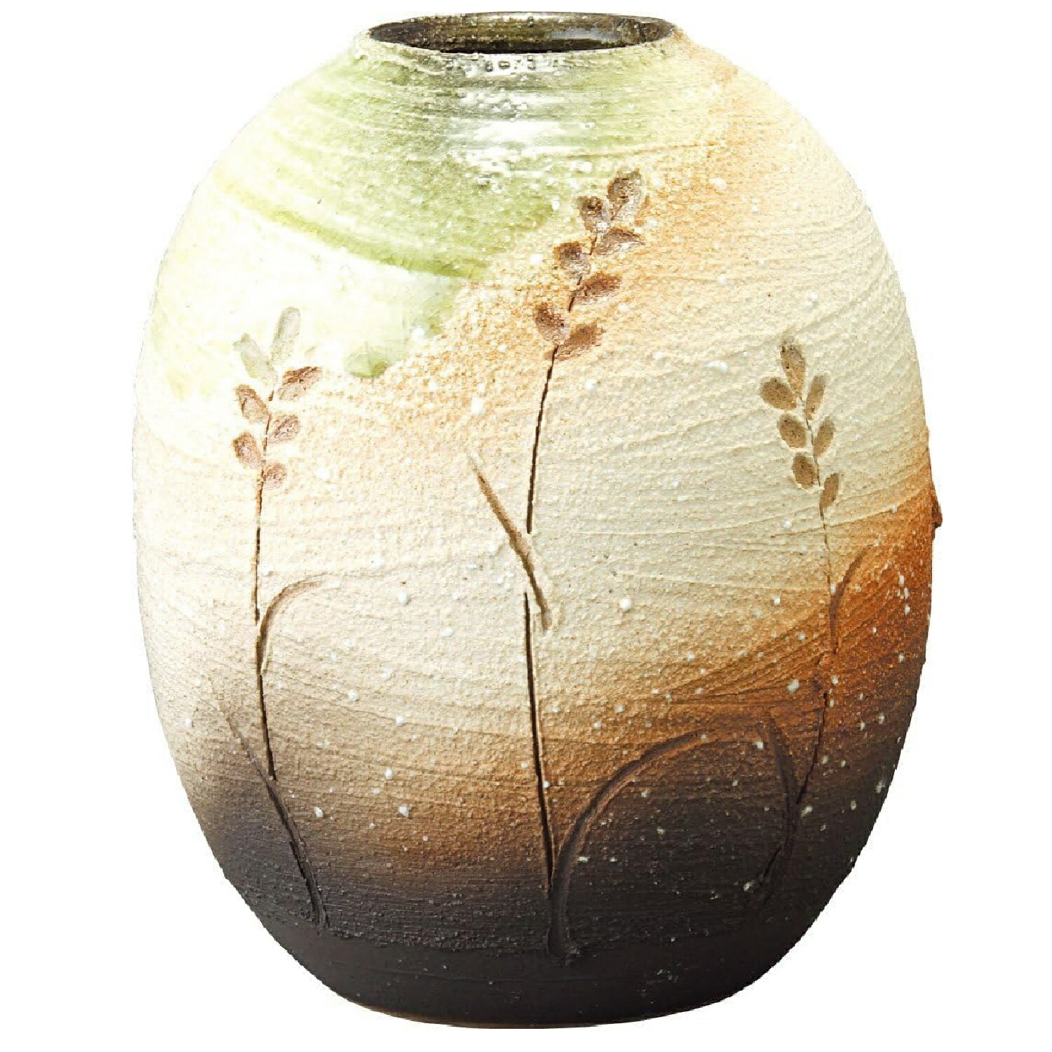 信楽焼 花器 花瓶 (花彫夏目型花瓶)