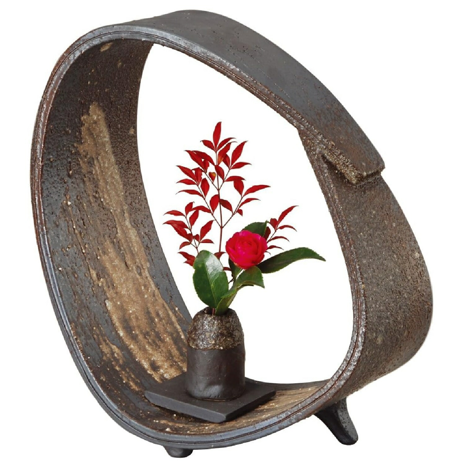 信楽花入 楽天市場】【10%OFF】輪型一輪 花入 信楽焼 陶器 花器 花瓶 彩り