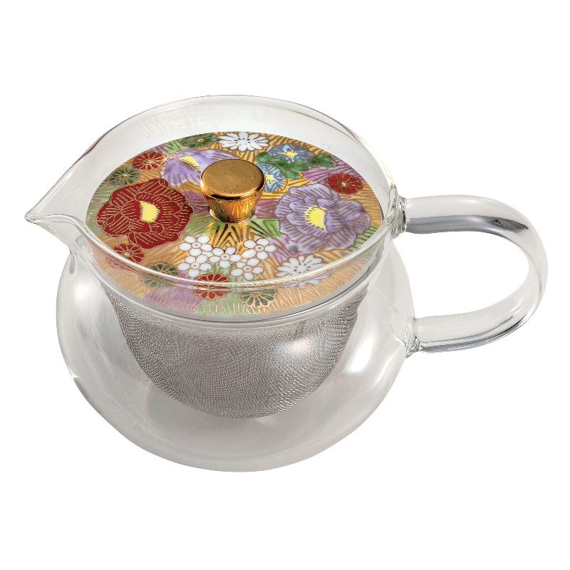 日本の伝統工芸品【九谷焼】九谷和 ポット NAGOMI POT 金花詰 赤 茶こし付｜虹八-Kohya-