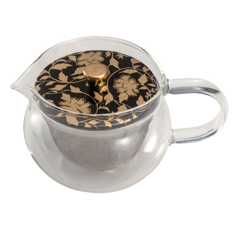 日本の言い慣わし作物品【九谷焼】九谷和 ポット NAGOMI POT 金襴手 黒 茶こし付