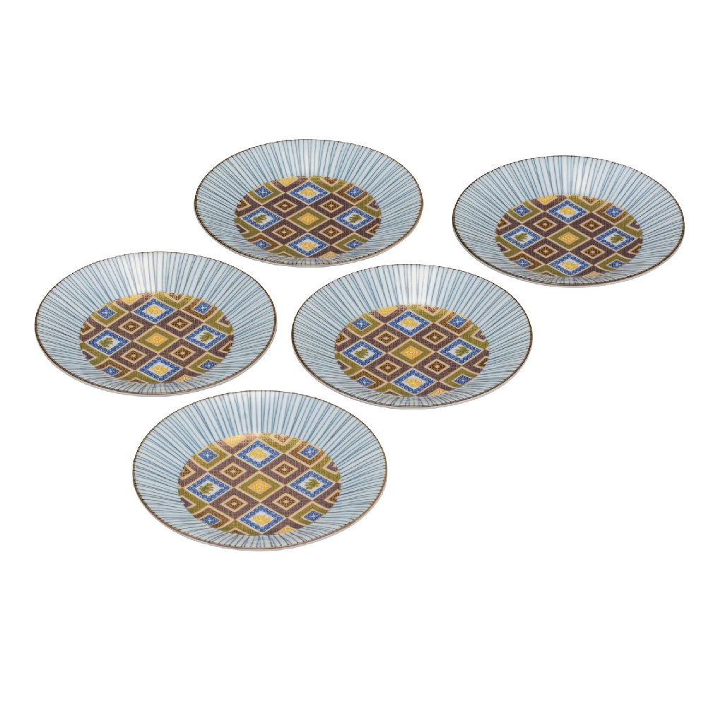 日本の伝統工芸品【九谷焼】5.2号皿揃 金彩石畳（5枚組）｜虹八-Kohya-