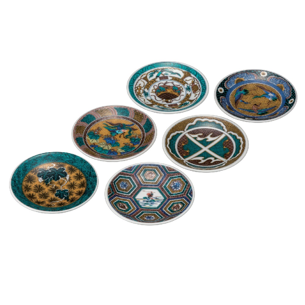 日本の伝統工芸品【九谷焼】4号皿揃(6P) 古九谷名品6選(6枚組)|虹八-Kohya-