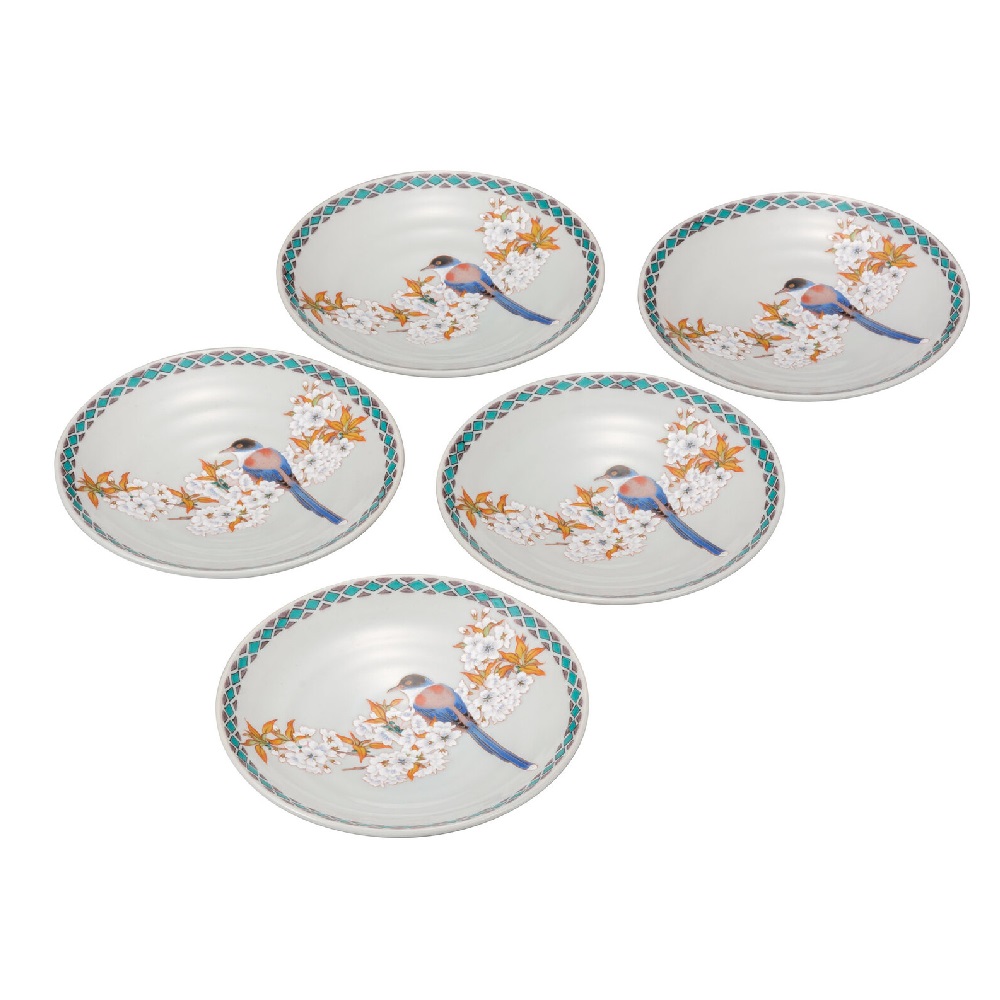 日本の言い慣わし芸術品【九谷焼】5.2号皿揃 花鳥（5枚組） 皿・プレート-キッチン用品・食器・調理器具-食器