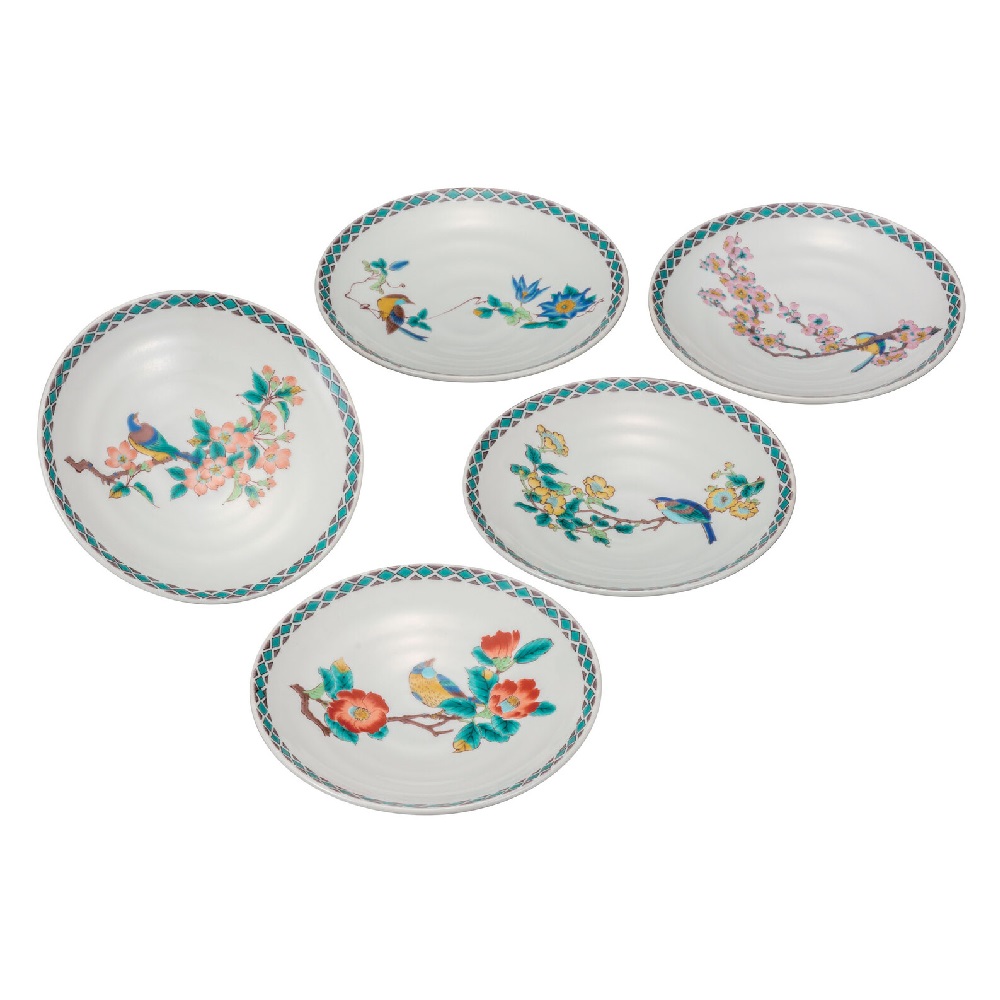 日本の言い慣わし芸術品【九谷焼】5.2号皿揃 花鳥絵変り（5枚組） 食器-皿・プレート