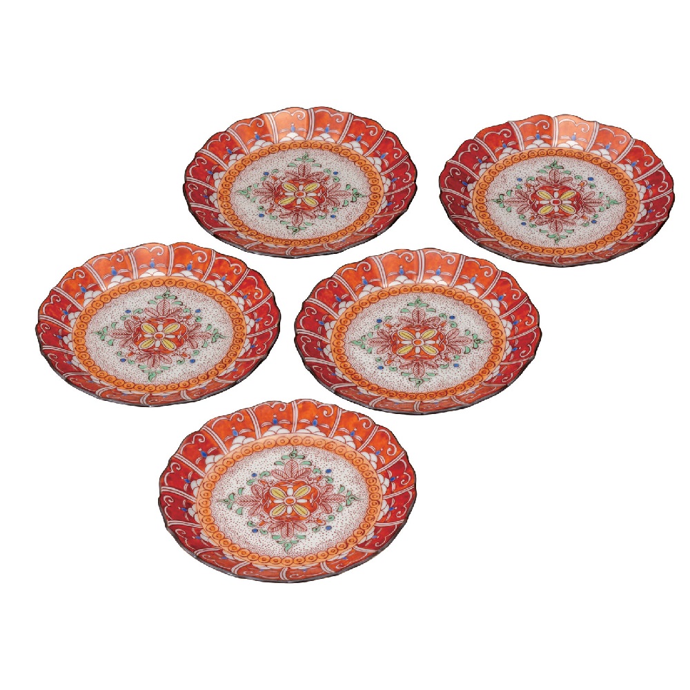 日本の言い慣わし芸術品【九谷焼】5.2号皿揃 飯田屋（5枚組）