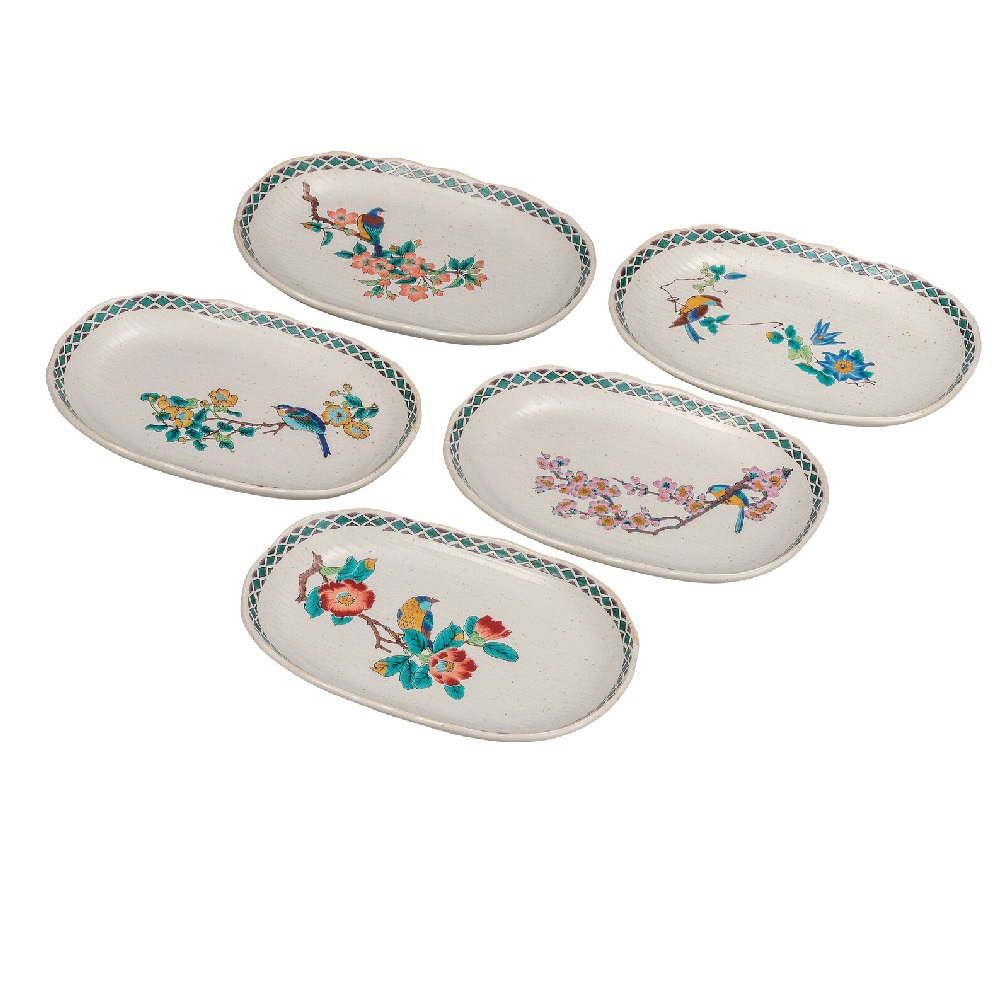 日本の言い慣わし芸術品【九谷焼】6.5号皿揃 花鳥絵変り（5枚組）