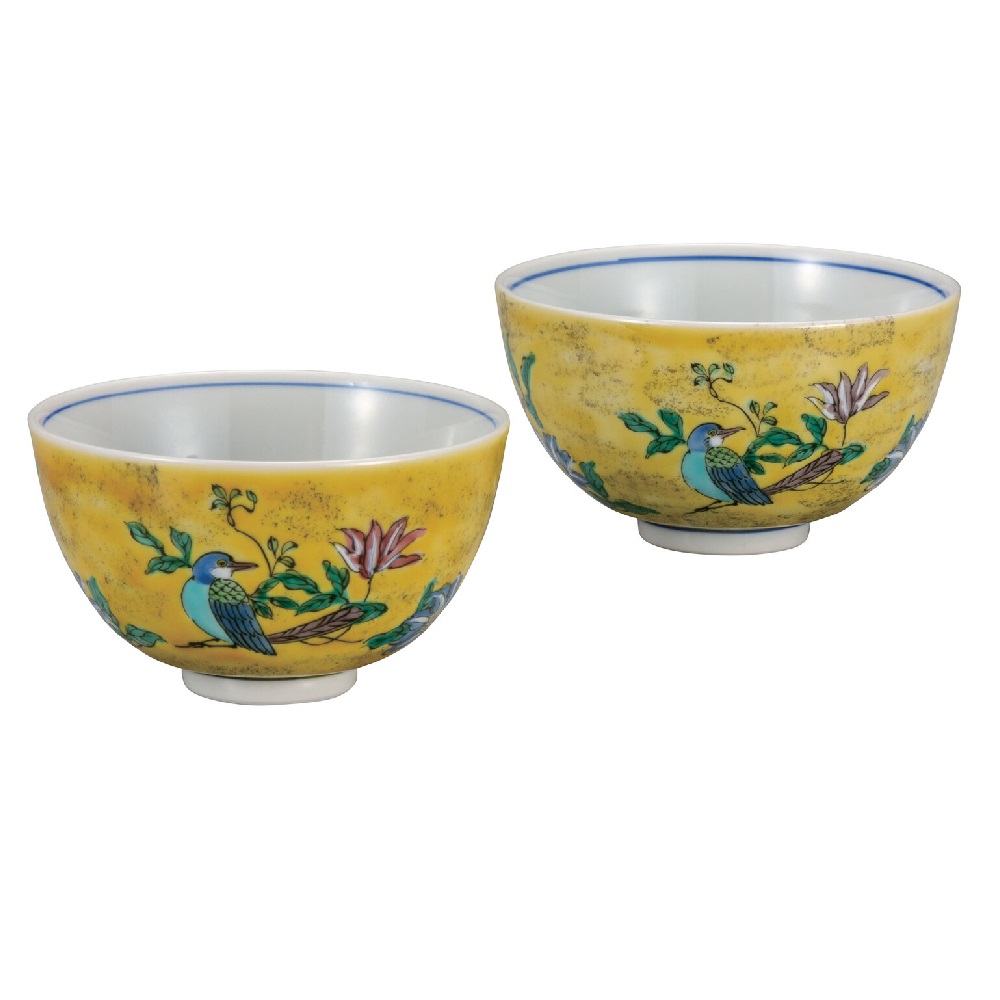 日本の伝統工芸品【九谷焼】組飯碗 吉田屋花鳥｜虹八-Kohya-
