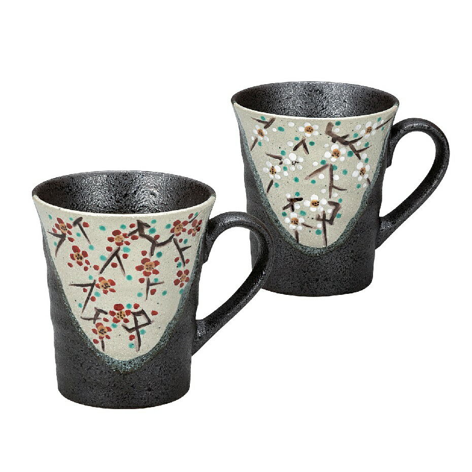 日本の言い慣わし芸術品【九谷焼】ペアマグカップ 小梅