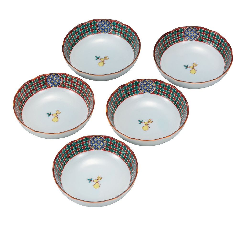 日本の伝統工芸品【九谷焼】4号小鉢揃 うさぎ（5客組）