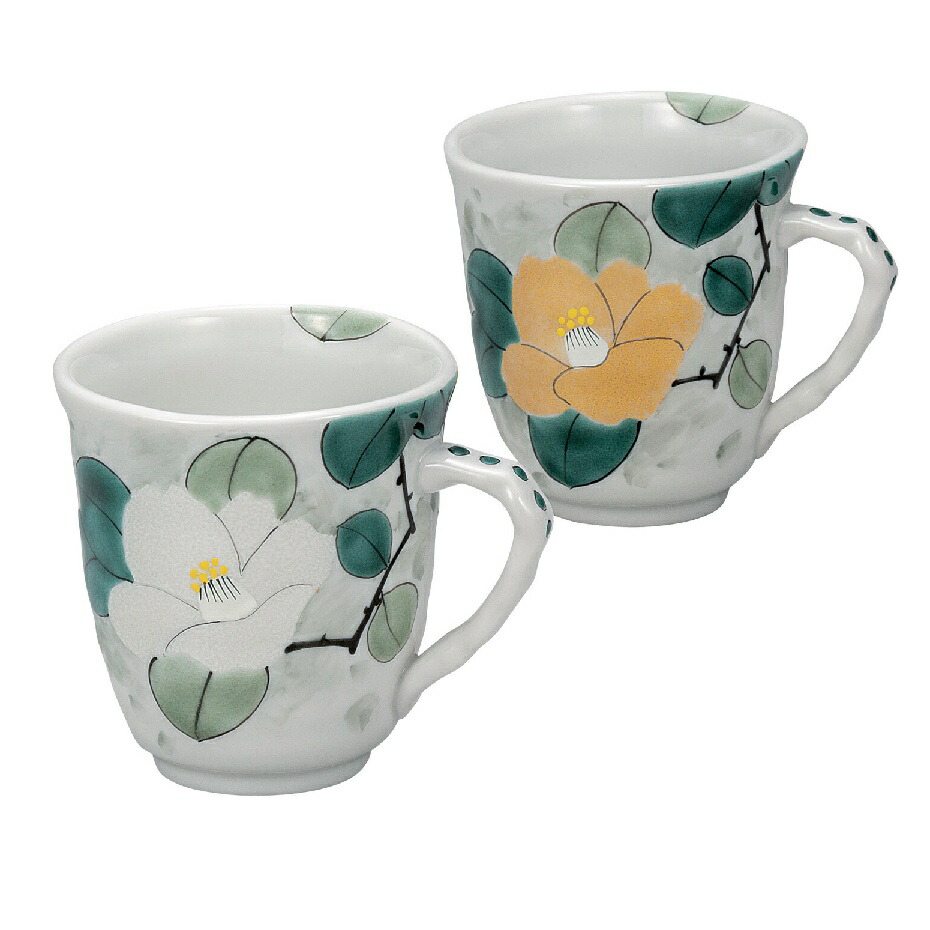 日本の伝統工芸品【九谷焼】ペアマグカップ 金銀彩椿 福田良則