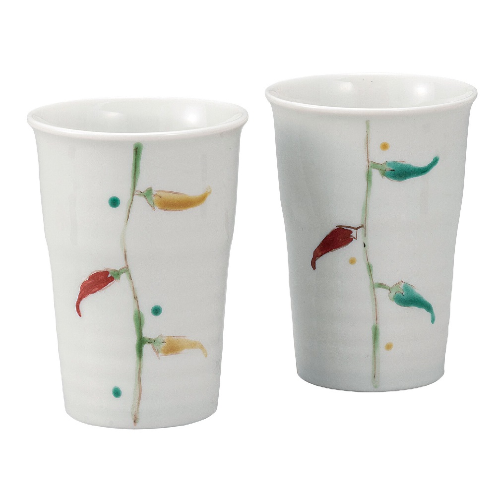 日本の伝統工芸品【九谷焼】ペアフリーカップ とうがらし 双鳩窯