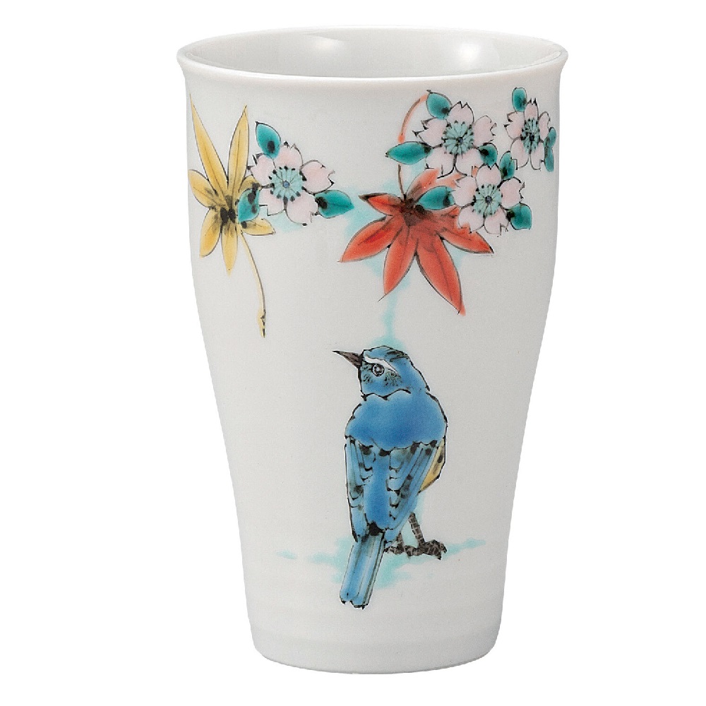 日本の伝統工芸品【九谷焼】フリーカップ 春秋ルリビタキ 雅人窯｜虹八-Kohya-