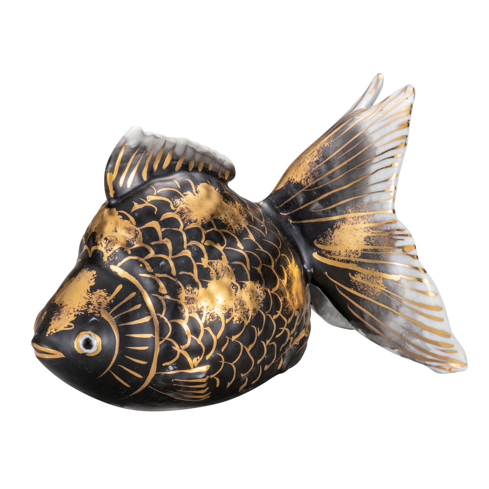 金魚 九谷焼 置物 陶器 九谷焼 4.5号金魚 紅白金襴 芳岳作 九谷焼マルヨネ 陶芸窯和陶房