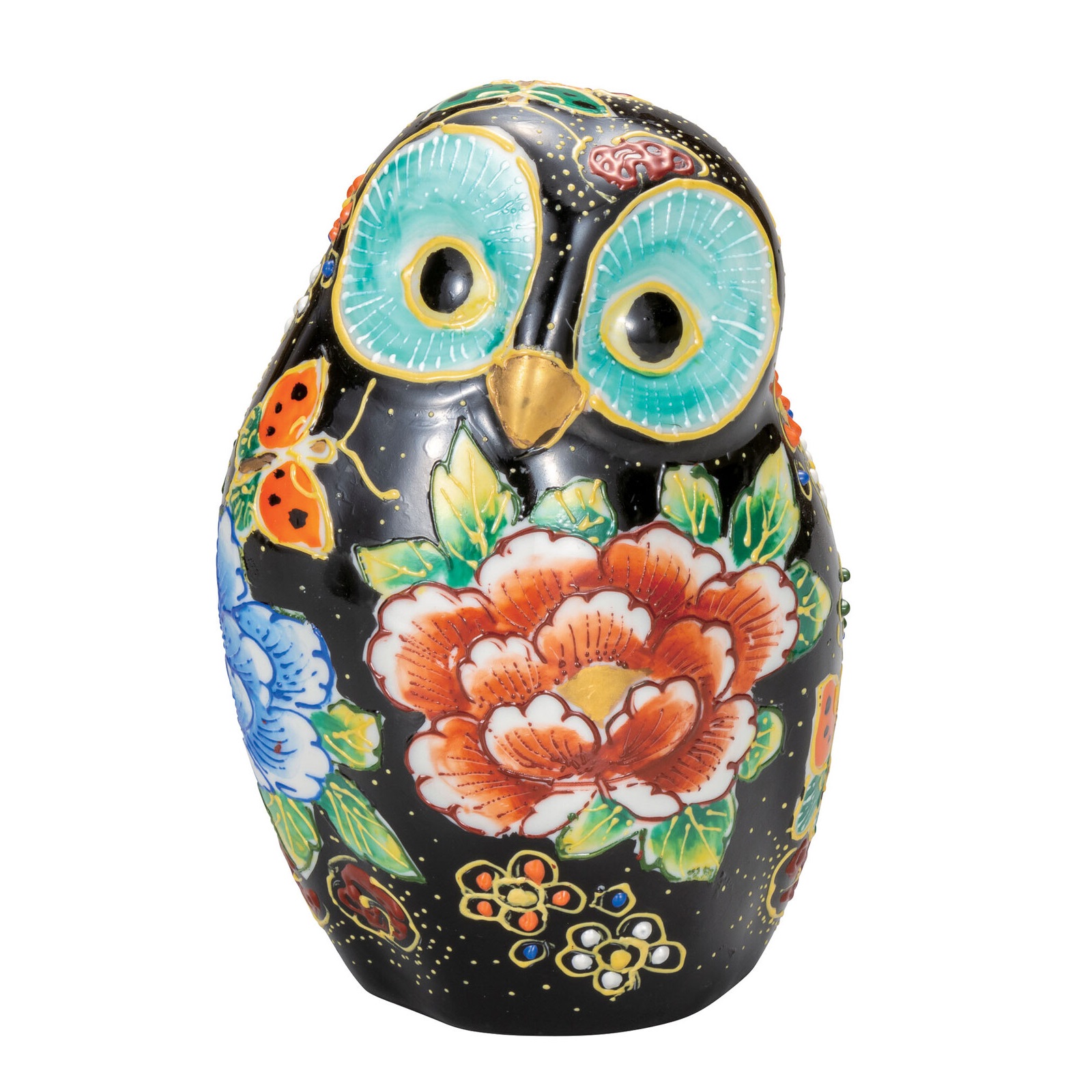 日本の伝統工芸品【九谷焼】6号ふくろう 牡丹