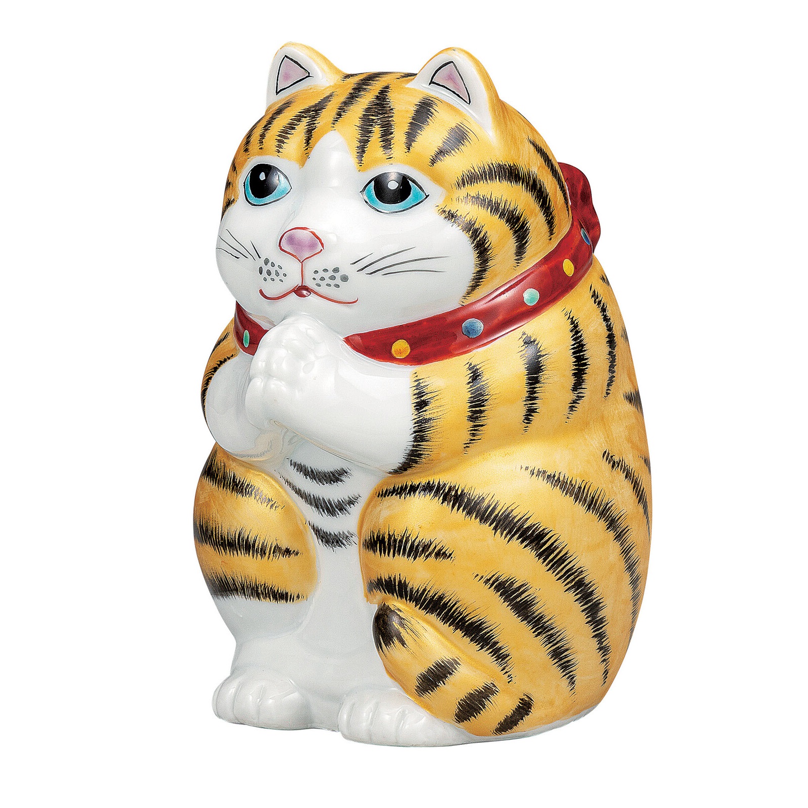 日本の伝統工芸品【九谷焼】5号お願い猫 金彩