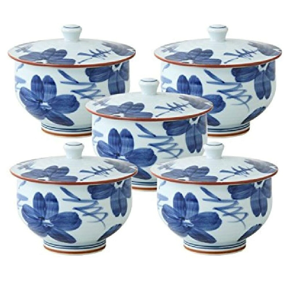 波佐見焼 染花紋 蓋付汲出 (5客組)湯呑 茶道具・湯呑・急須-湯呑み-コーヒー・お茶用品
