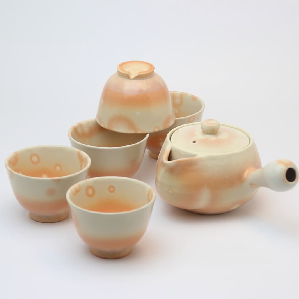 萩焼 椿秀窯 御本手ゆり茶器揃 急須：（370ml）碗（130ml）&times;5｜虹八-Kohya-