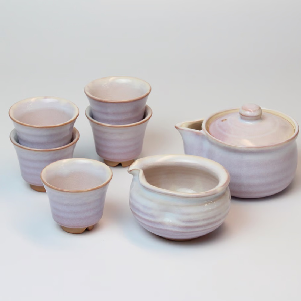 萩焼 椿秀窯 萩むらさき煎茶器揃 急須：（200ml）さまし：（160ml）碗（60ml）×5