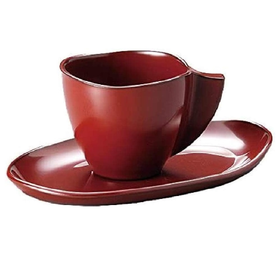 【越前漆器】雅乃 珈琲カップ ソーサーセット (朱)　(クリアランス品)