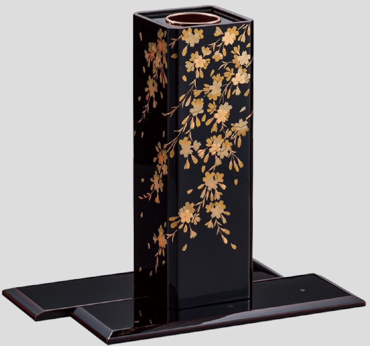 山中漆器 山中塗 隅切角花生 溜 しだれ桜