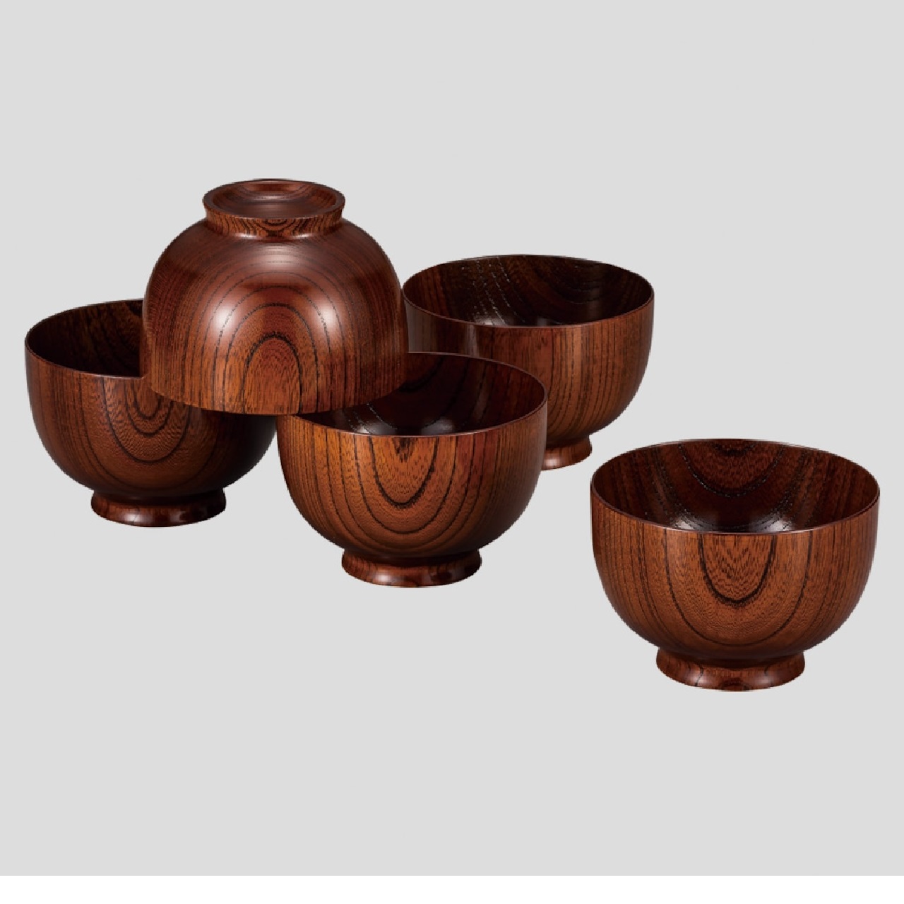 山中漆器 山中塗 筒椀揃 けやき すり漆(5客組)|虹八-Kohya-