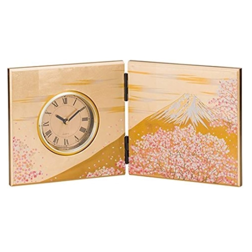 山中漆器 山中塗 屏風時計 中 富士雅桜