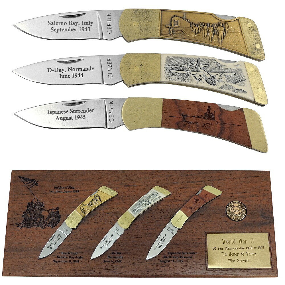 ガーバーナイフ OLD GERBER KNIVES OG122 #6194 FSI WWII制覇50周年祝する3本九寸五分