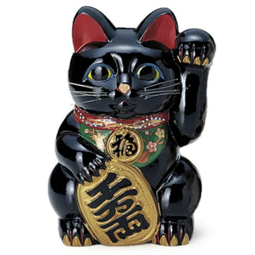 常滑焼 招き猫　梅月 黒小判猫（左手）　10号　高さ：33cm｜虹八-Kohya-