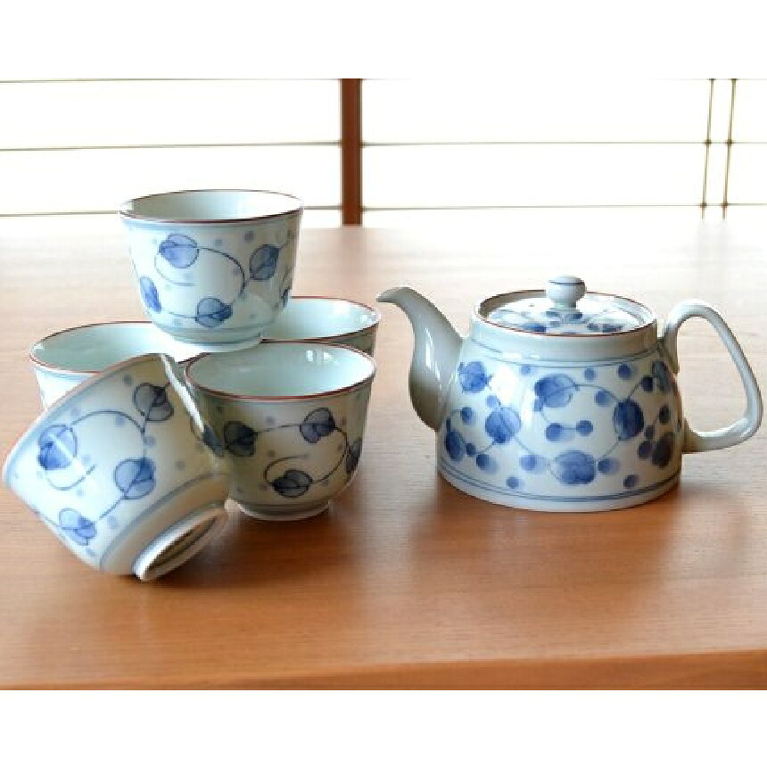 有田焼 都草 Ｕポット茶器揃（ポット・湯飲み&times;5客）｜虹八-Kohya-