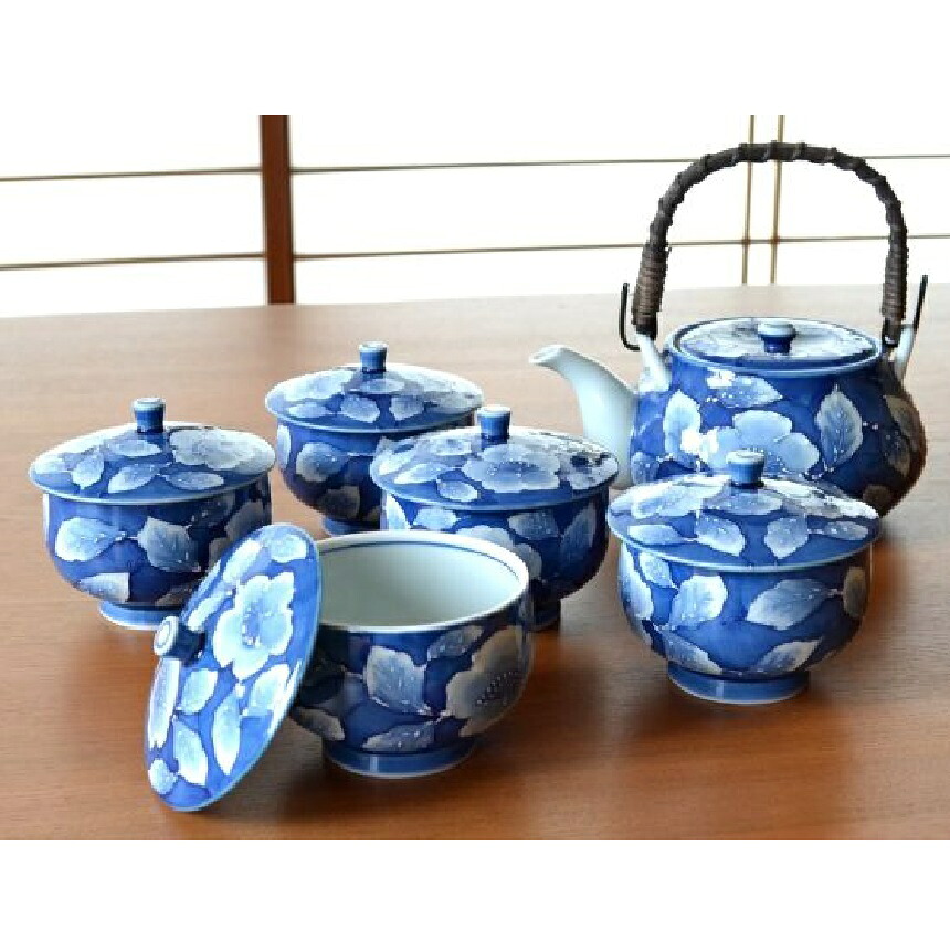 有田焼 京牡丹 汲出しＵ土瓶茶器揃（木箱入）土瓶・湯飲み×5客