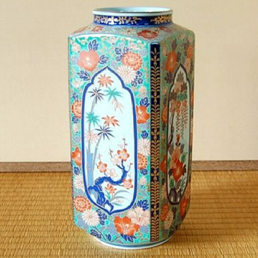 有田焼 古伊万里芙蓉 角花瓶（木箱入）
