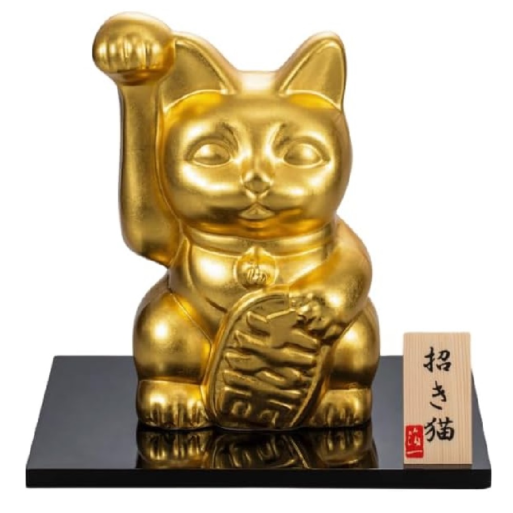 金沢箔 九谷焼【金運を招く】開運 招き猫(右手)(L) おいでおいでと手をあげて福を招く「招き猫」に、大胆に金箔をあしらいました。|虹八-Kohya-
