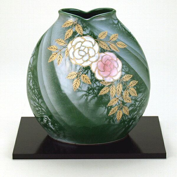 日本の言い慣わし芸術品【九谷焼】7号花立て 野薔薇 (花台付)