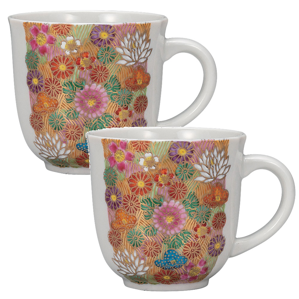 日本の伝統工芸品【九谷焼】マグカップ 金花詰（2客組）｜虹八-Kohya-