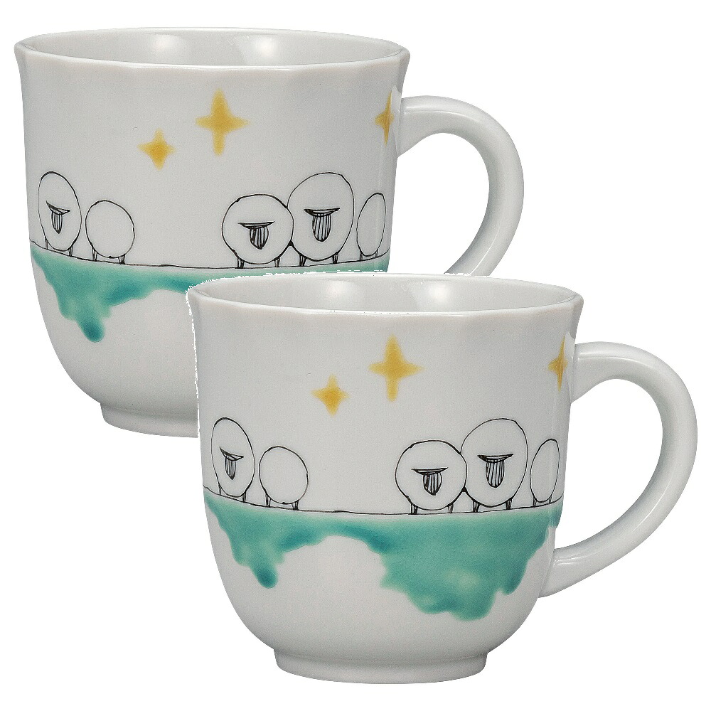 日本の伝統工芸品【九谷焼】マグカップ ひつじライン 岡田絹代（2客組）