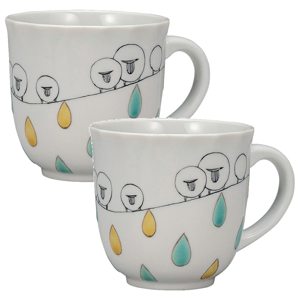 日本の言い慣わし芸術品【九谷焼】カップ ひつじ落っこちる 岡田絹代（2客組） マグカップ-コーヒー・お茶用品-マグカップ・ティーカップ