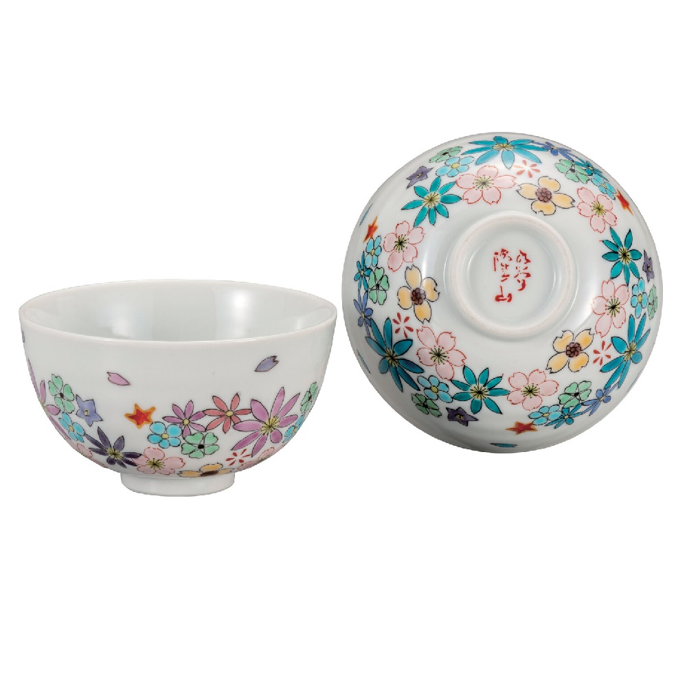 日本の伝統工芸品【九谷焼】組飯碗 花盛|虹八-Kohya-