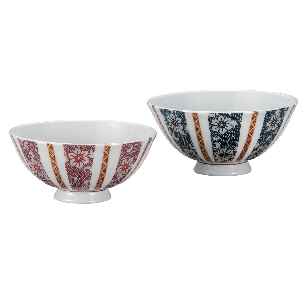 日本の伝統工芸品【九谷焼】組飯碗 鉄仙文｜虹八-Kohya-