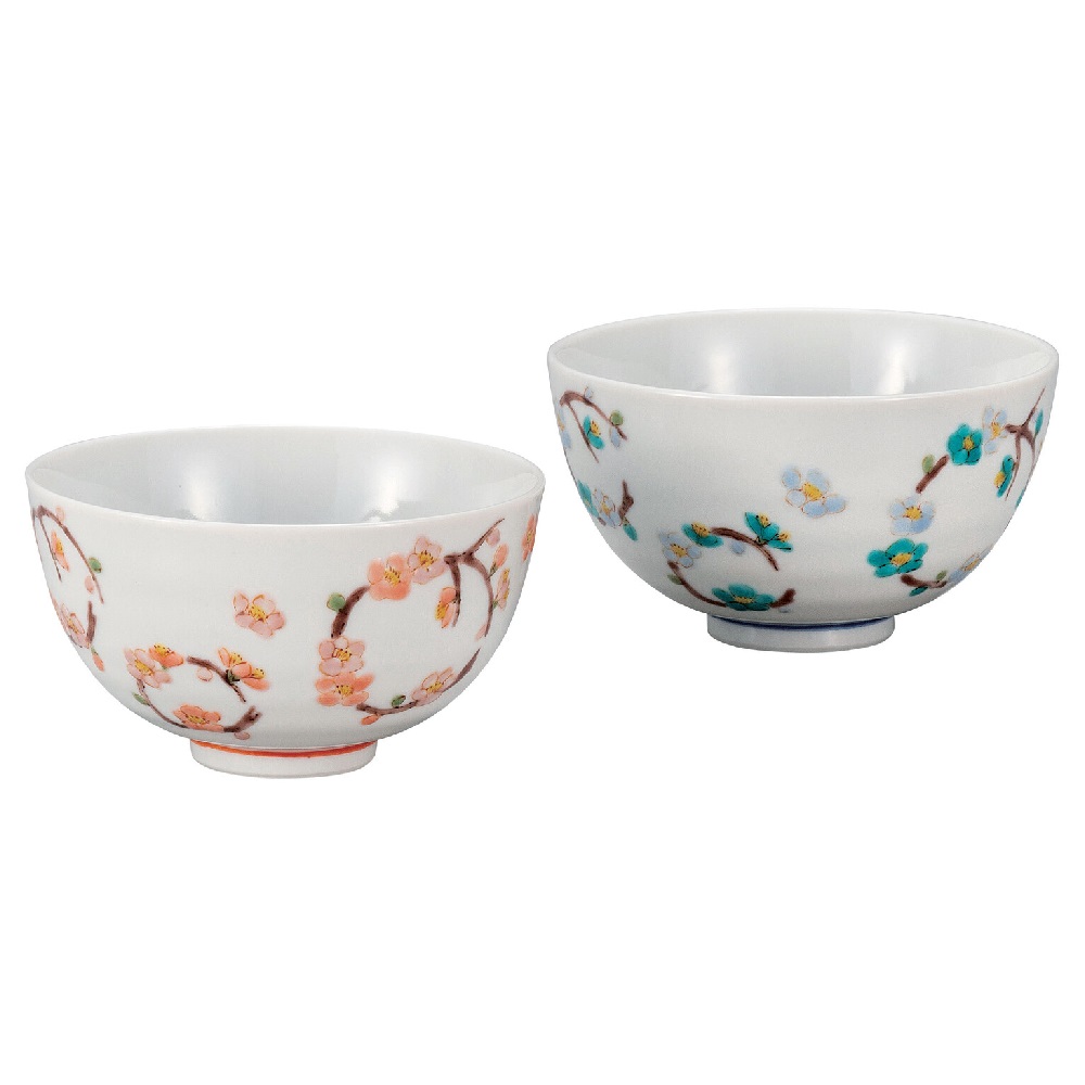 日本の伝統工芸品【九谷焼】組飯碗 梅丸紋 新川敦子｜虹八-Kohya-