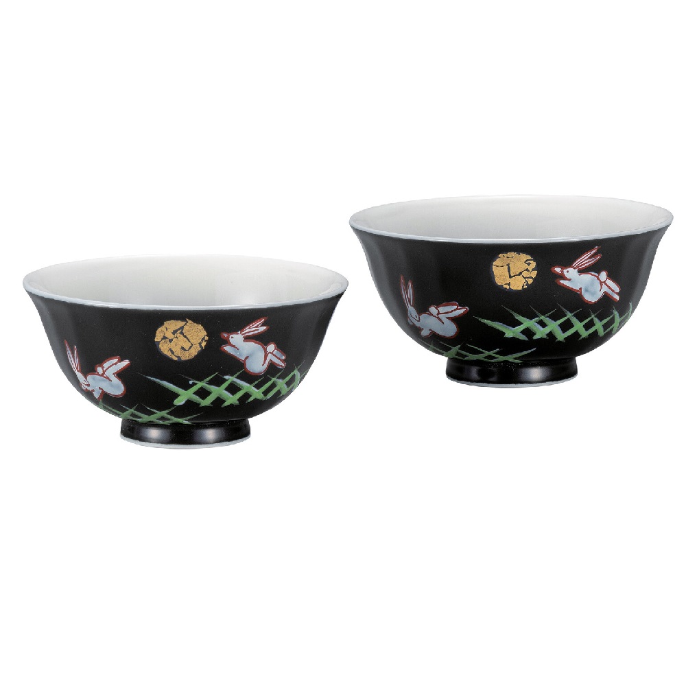 日本の伝統工芸品【九谷焼】組飯碗 月うさぎ