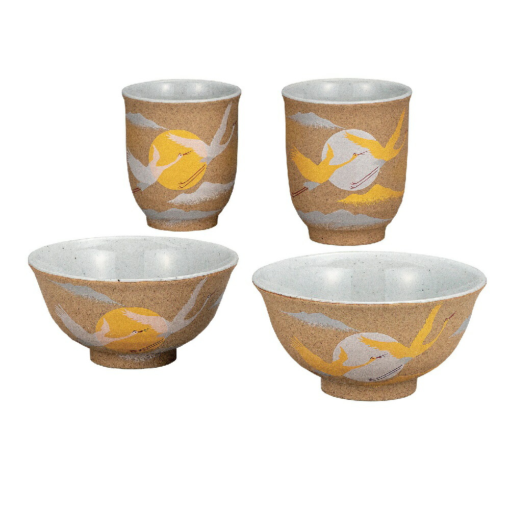 日本の伝統工芸品【九谷焼】睦揃 金銀彩鶴