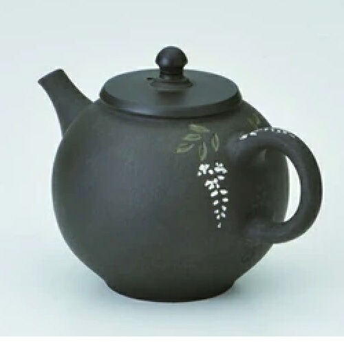 常滑焼急須【細工人細工物】青峰作  黒泥藤後手急須（約200竓） ささめ茶こし