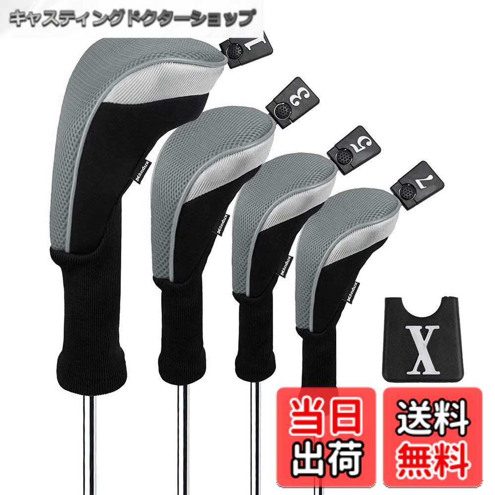 【送料無料】Andux ゴルフクラブヘッドカバー ゴルフウッドドライバー ヘッドカバー 4個セット 460cc対応 MT/MG30 (グレー)