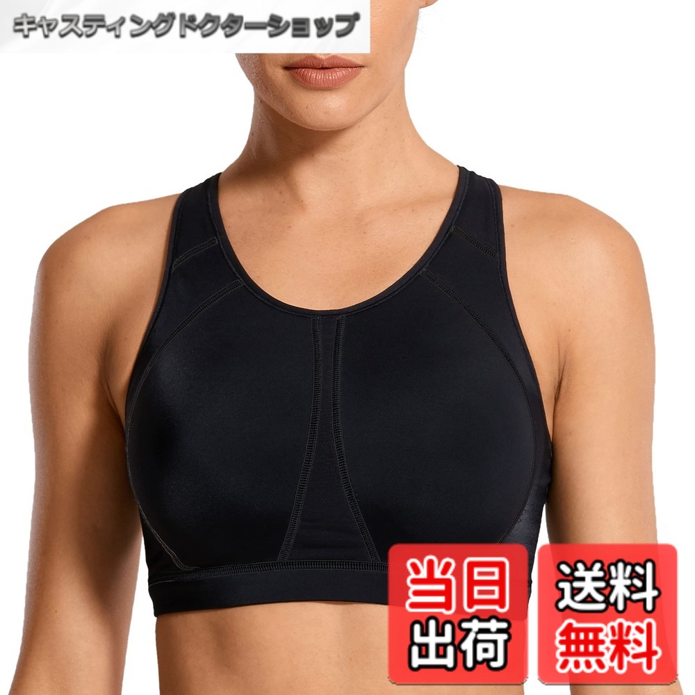 【送料無料】[SYROKAN] レディース 大きいサイズ ノンワイヤー フルカップ 揺れない ランニングウェア スポーツブラ レーサーバック ブラック 2 D85