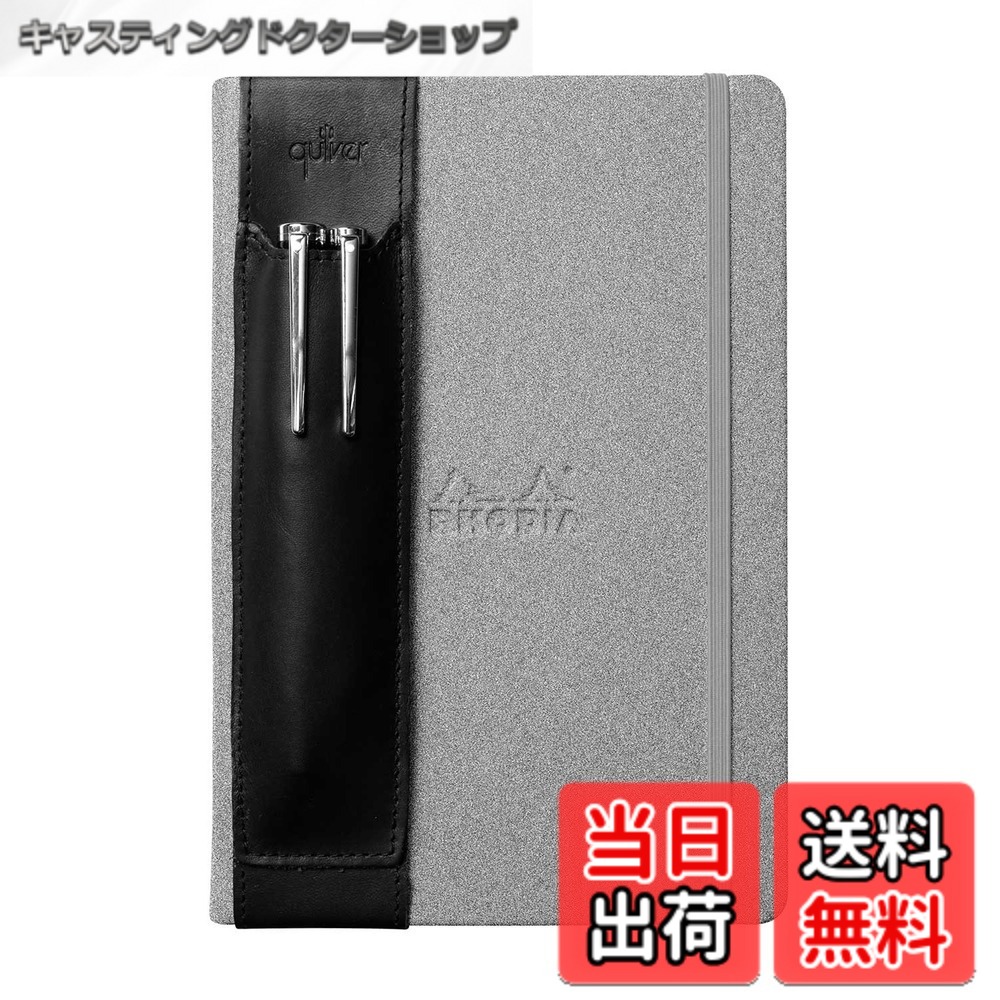 【貨物輸送無料】クイヴァーQuiver ２本差し書き込み保持者 モレスキンハードカバー用（A5）黒革 色：黒いこと、大きさ：Large (A5)