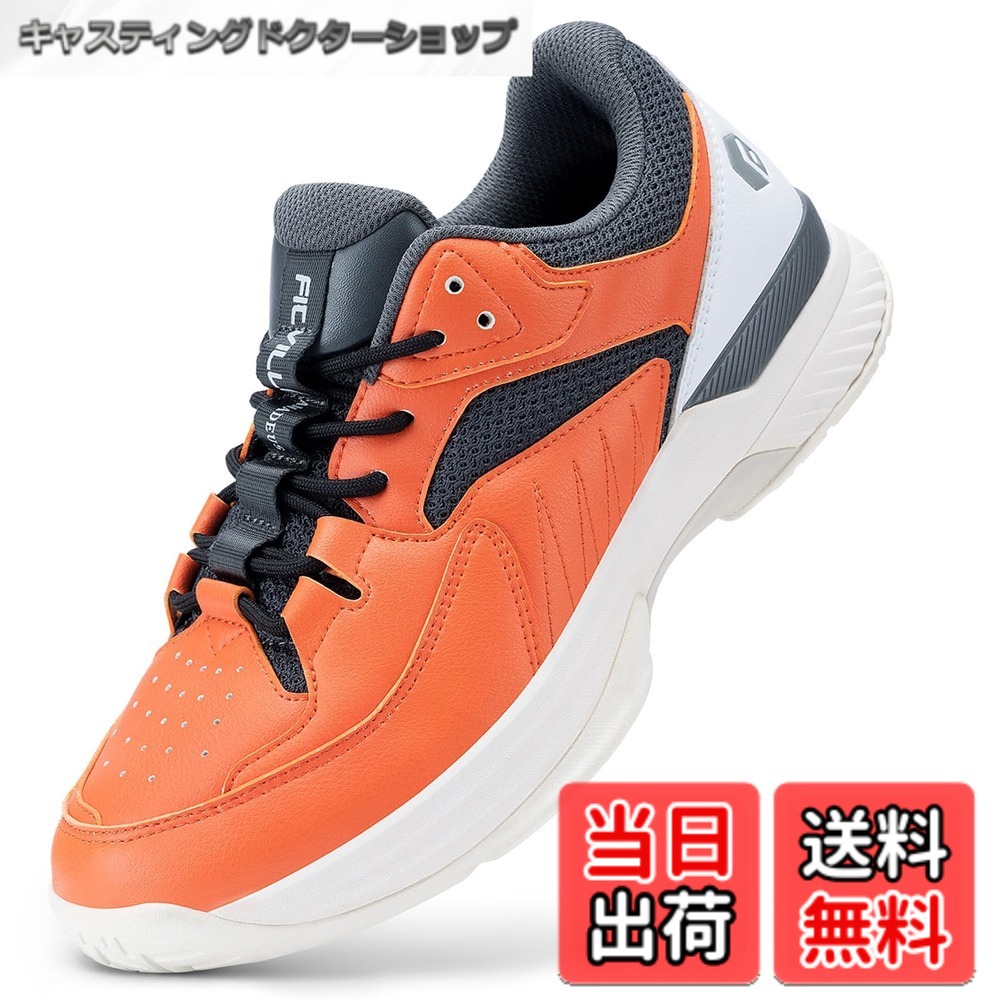 【送料無料】[FitVille] 幅広 テニスシューズ メンズ 2E 4E ワイド オールコート テニス用 運動靴 ハードコート ピックルボールシューズ 軽量 滑り止め 初級者 色：オレンジ、サイズ：30.0 cm 4E