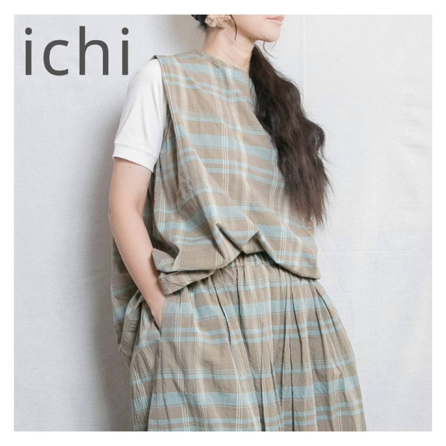 ichi（イチ）チェックスリーブレスプルオーバー
