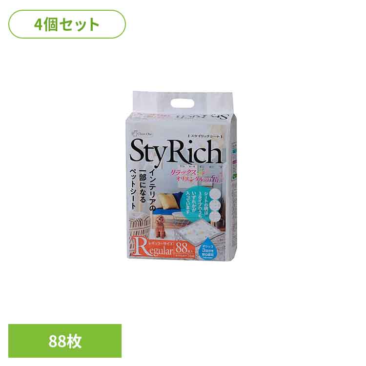 [4個]クリーンワン　スタイリッチシート　リラックスオリエンタルの香り　レギュラー８８枚 2790399 犬 トイレタリー レギュラーサイズ ペットシート 厚型 おしっこ シーツ シート ペット ワンちゃん シーズイシハラ株式会社