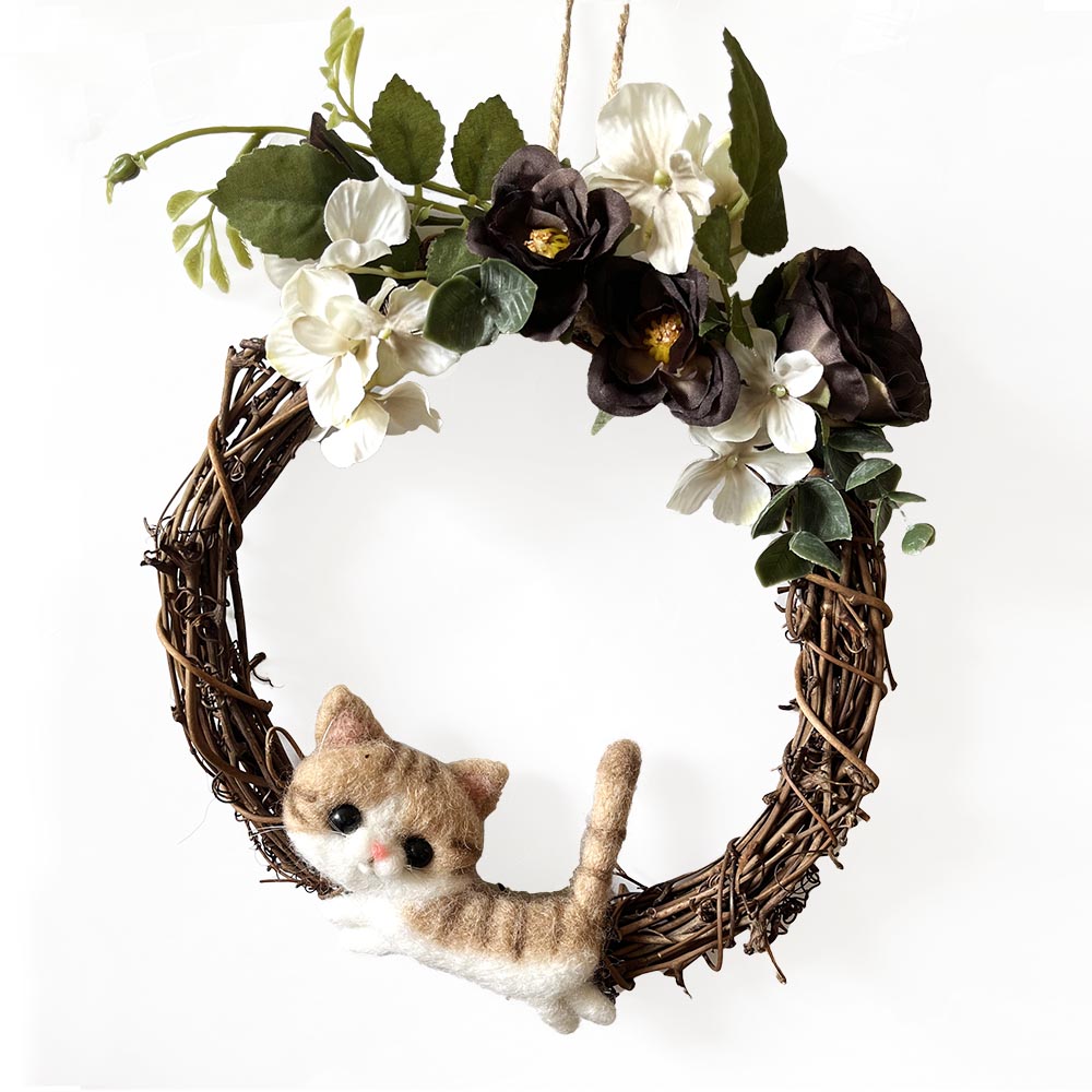 楽天市場】フェルトアートMaron 猫とお花のリースL（ハチワレ