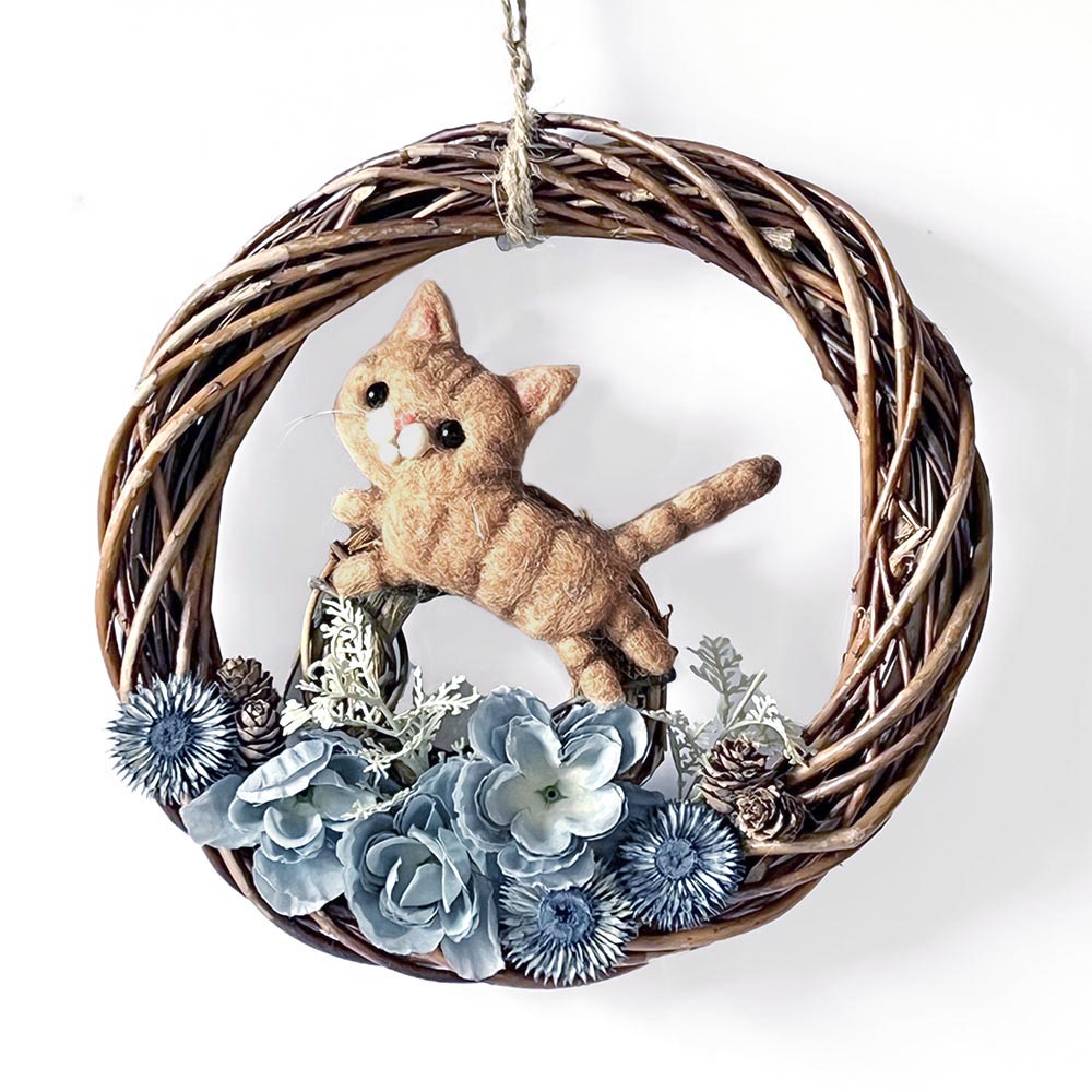 楽天市場】フェルトアートMaron 猫とお花のリースL（ハチワレ